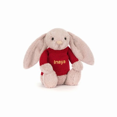 Jellycat Bashful Luxe Bunny Rosa with Red Jumper New Zealand | JCTSM9810